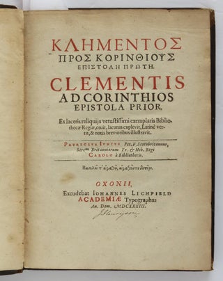 Item #18705 [Title in Greek] Clementis ad Corinthios Epistola Prior. Pope Clement I