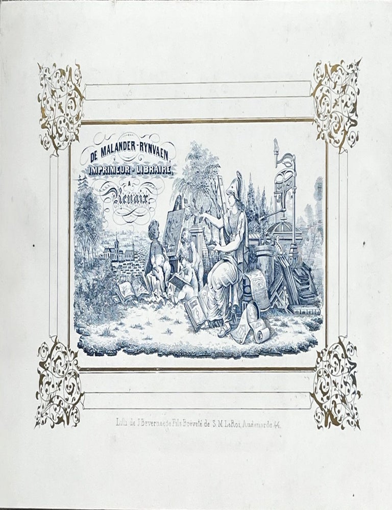 Item #19043 De Malander-Rynvaen, Imprimeur - Librairie a Renaix. Printer/Bookshop. Belgian Porcelain Trade Card.